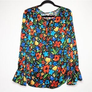 Tucker NYC Juliette Blouse Mira Mural in Silk Stretch Charmeuse Floral Garden